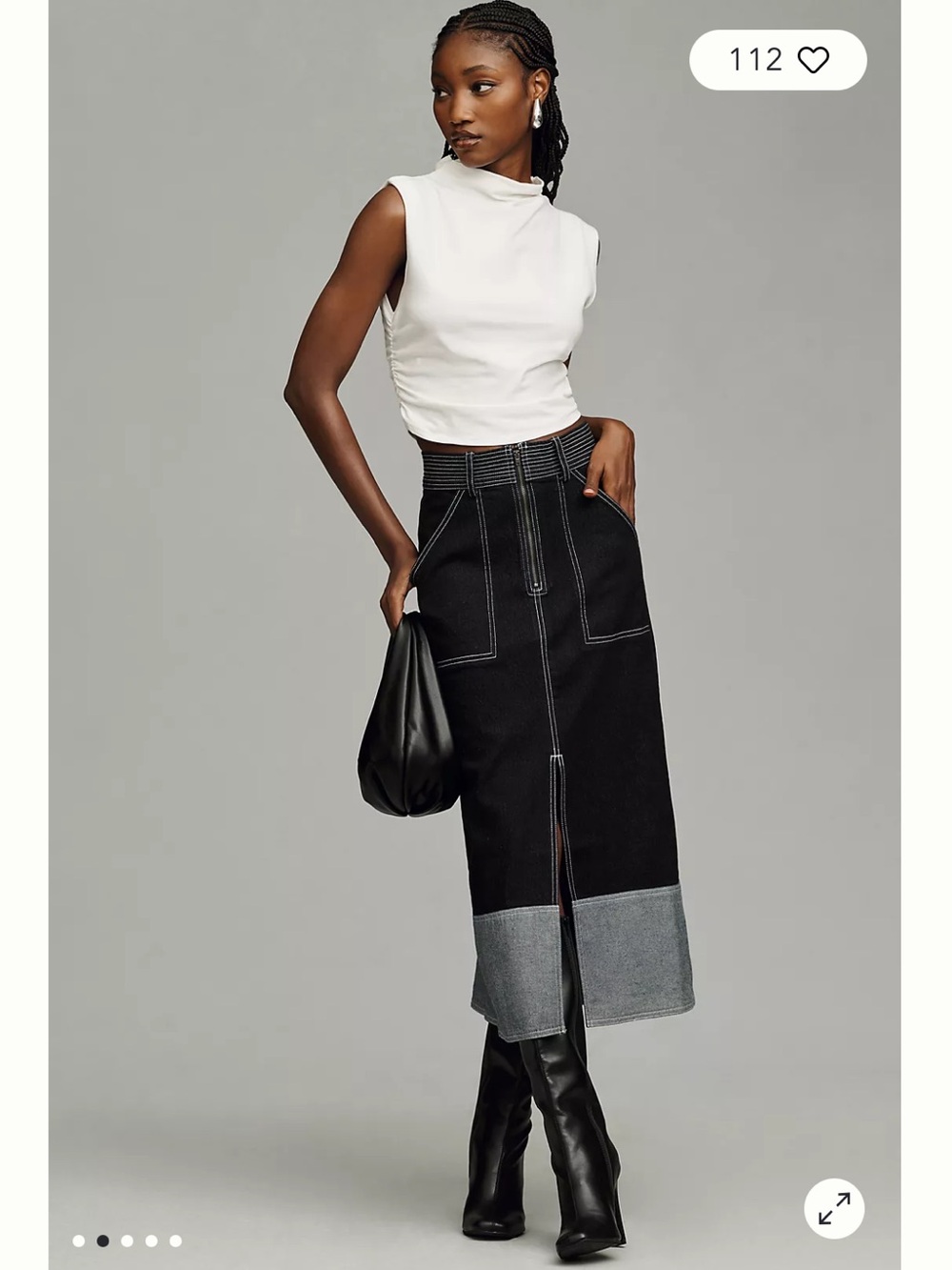 Anthropologie brand PILCRO denim midi SKIRT contrast DARK WASH size 10 - Picture 2 of 9